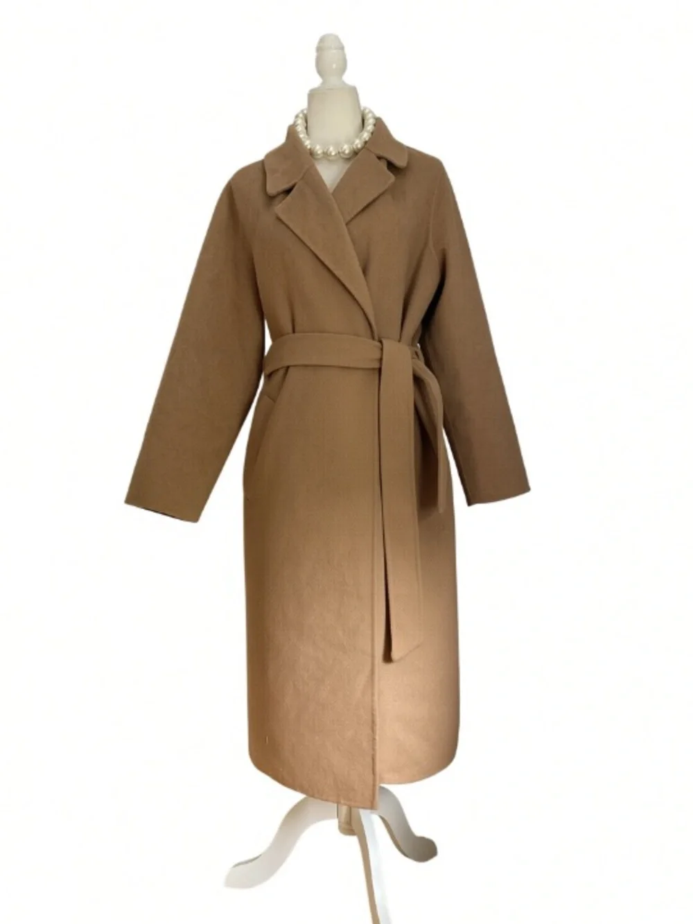 Abercrombie & Fitch Wool Blend Wrap Coat Camel Belted Long Coat Medium Women's